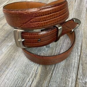 El Portal Brown Italian Leather Belt Silver Metal